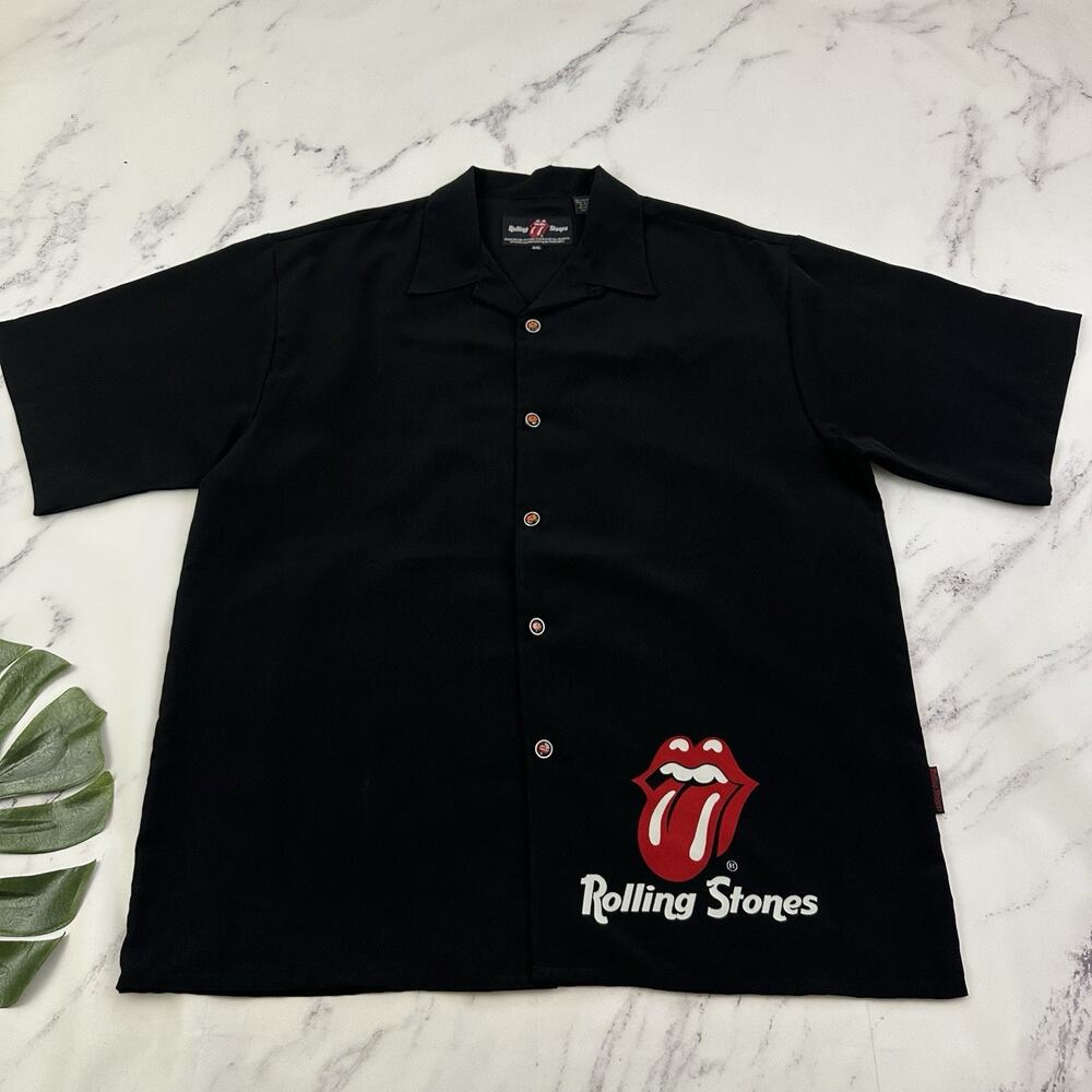 Rolling Stones Dragonfly Mens Vintage y2k Bowling Button Up Shirt Size XXL Black